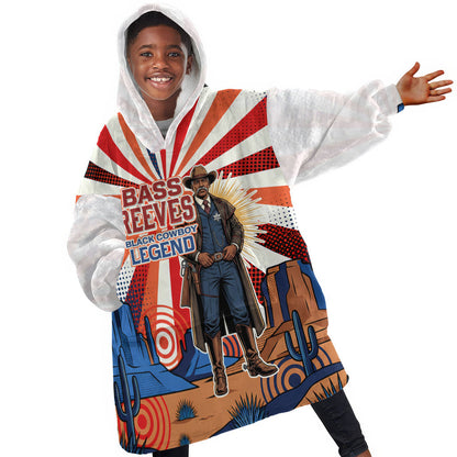 Bass Reeves Black Cowboy Legend Kid Wearable Blanket Hoodie Retro Comic Pop Art Sunburst Western US Marshal Badge