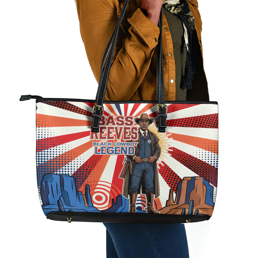 Bass Reeves Black Cowboy Legend Leather Tote Bag Retro Comic Pop Art Sunburst Western US Marshal Badge