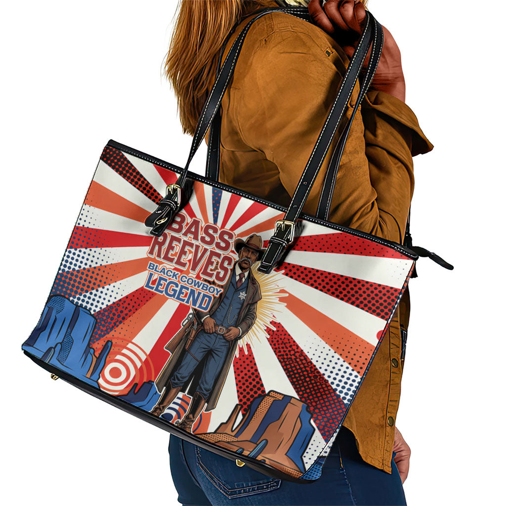 Bass Reeves Black Cowboy Legend Leather Tote Bag Retro Comic Pop Art Sunburst Western US Marshal Badge