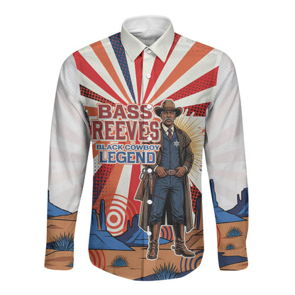 Bass Reeves Black Cowboy Legend Long Sleeve Button Shirt Retro Comic Pop Art Sunburst Western US Marshal Badge