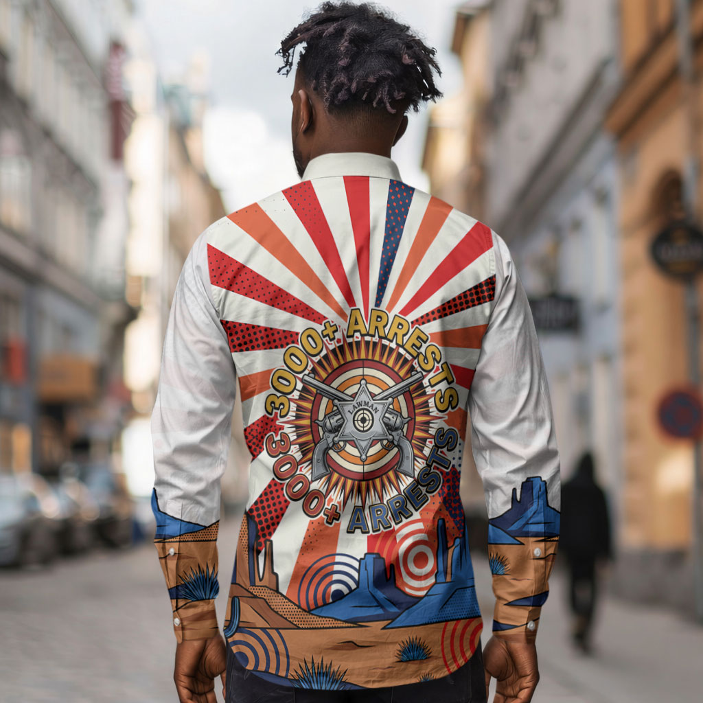 Bass Reeves Black Cowboy Legend Long Sleeve Button Shirt Retro Comic Pop Art Sunburst Western US Marshal Badge