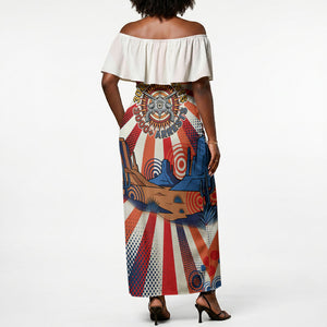 Bass Reeves Black Cowboy Legend Off Shoulder Maxi Dress Retro Comic Pop Art Sunburst Western US Marshal Badge