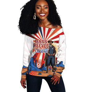 Bass Reeves Black Cowboy Legend Off Shoulder Sweater Retro Comic Pop Art Sunburst Western US Marshal Badge
