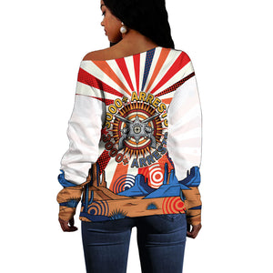 Bass Reeves Black Cowboy Legend Off Shoulder Sweater Retro Comic Pop Art Sunburst Western US Marshal Badge