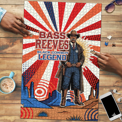 Bass Reeves Black Cowboy Legend Puzzle Retro Comic Pop Art Sunburst Western US Marshal Badge