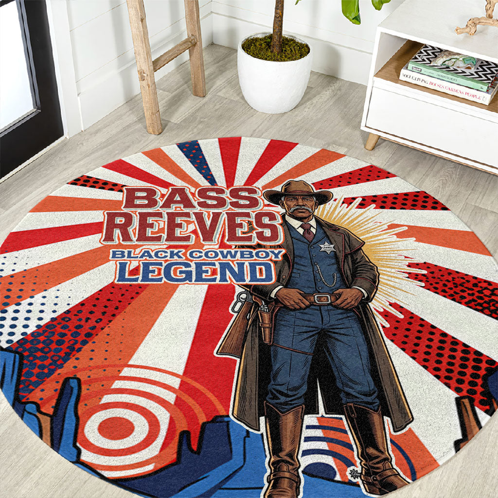 Bass Reeves Black Cowboy Legend Round Carpet Retro Comic Pop Art Sunburst Western US Marshal Badge