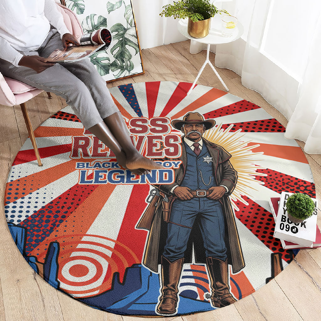 Bass Reeves Black Cowboy Legend Round Carpet Retro Comic Pop Art Sunburst Western US Marshal Badge