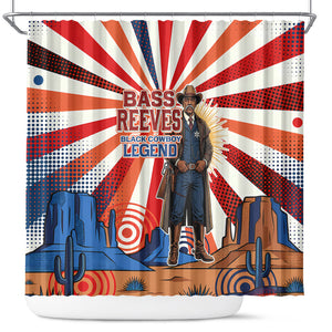 Bass Reeves Black Cowboy Legend Shower Curtain Retro Comic Pop Art Sunburst Western US Marshal Badge