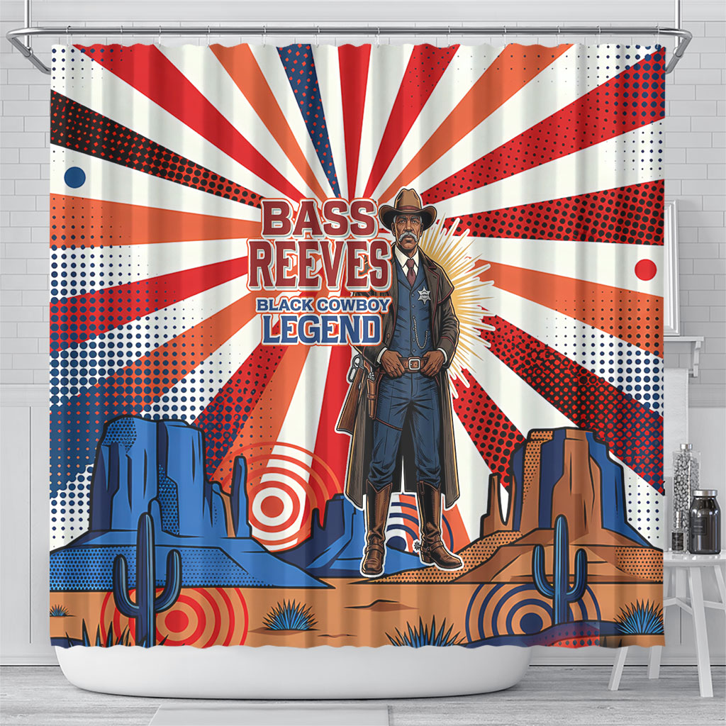 Bass Reeves Black Cowboy Legend Shower Curtain Retro Comic Pop Art Sunburst Western US Marshal Badge
