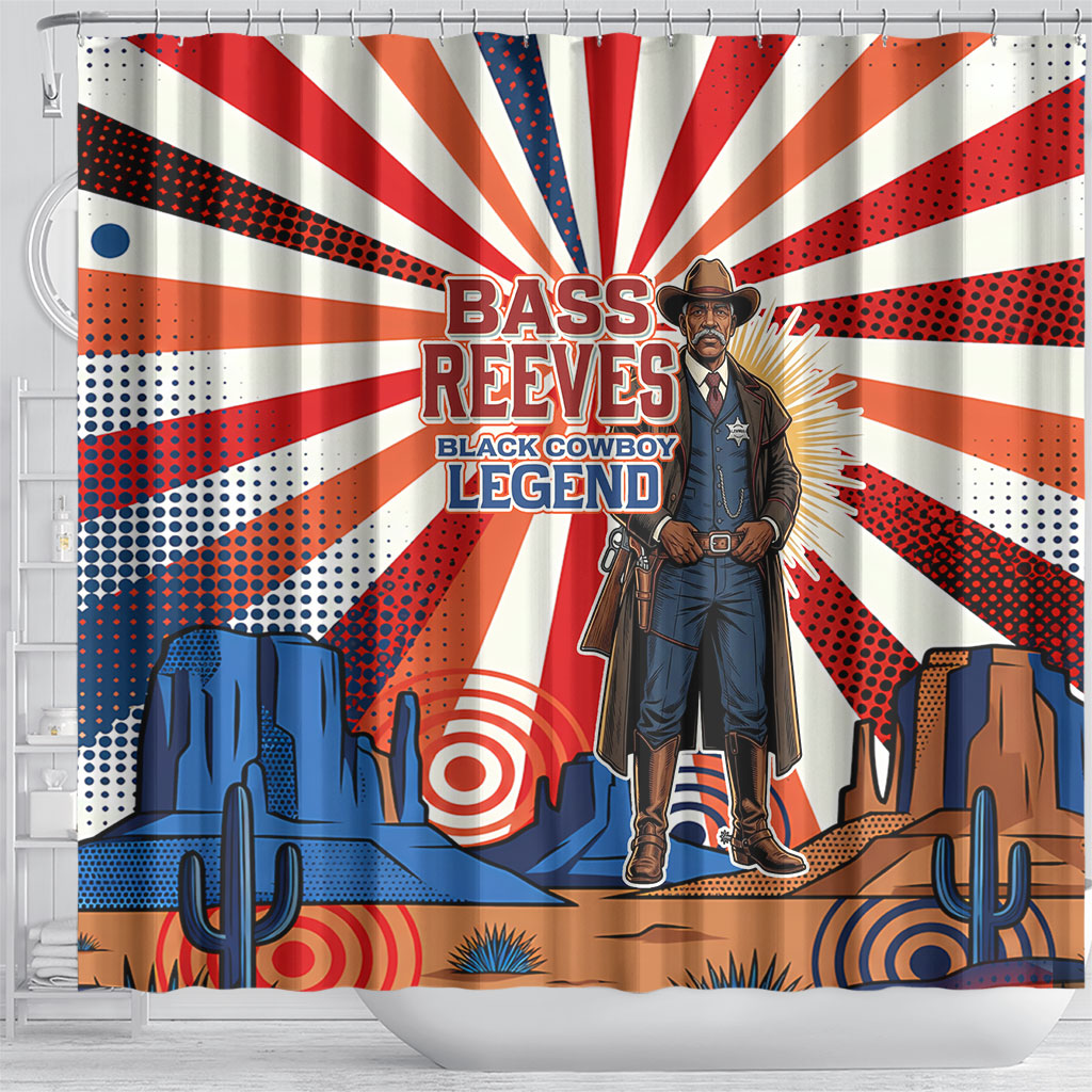 Bass Reeves Black Cowboy Legend Shower Curtain Retro Comic Pop Art Sunburst Western US Marshal Badge