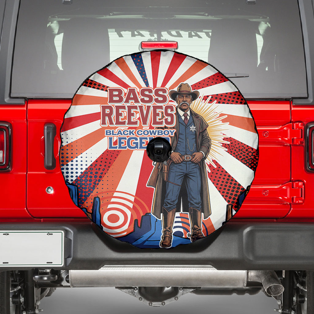 Bass Reeves Black Cowboy Legend Spare Tire Cover Retro Comic Pop Art Sunburst Western US Marshal Badge
