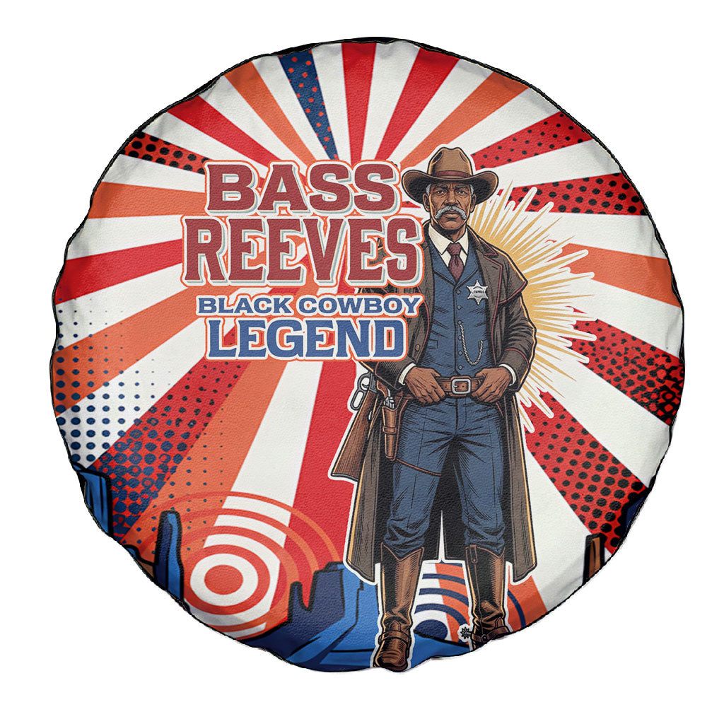 Bass Reeves Black Cowboy Legend Spare Tire Cover Retro Comic Pop Art Sunburst Western US Marshal Badge