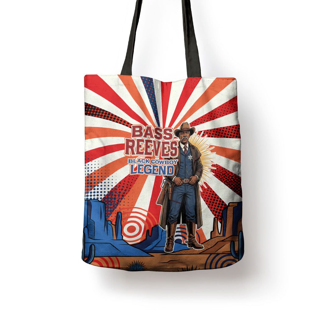 Bass Reeves Black Cowboy Legend Tote Bag Retro Comic Pop Art Sunburst Western US Marshal Badge