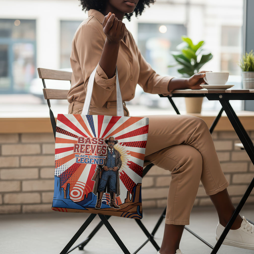 Bass Reeves Black Cowboy Legend Tote Bag Retro Comic Pop Art Sunburst Western US Marshal Badge