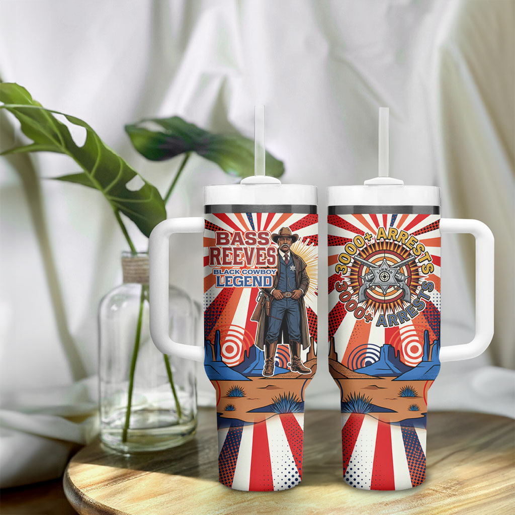 Bass Reeves Black Cowboy Legend Tumbler With Handle Retro Comic Pop Art Sunburst Western US Marshal Badge