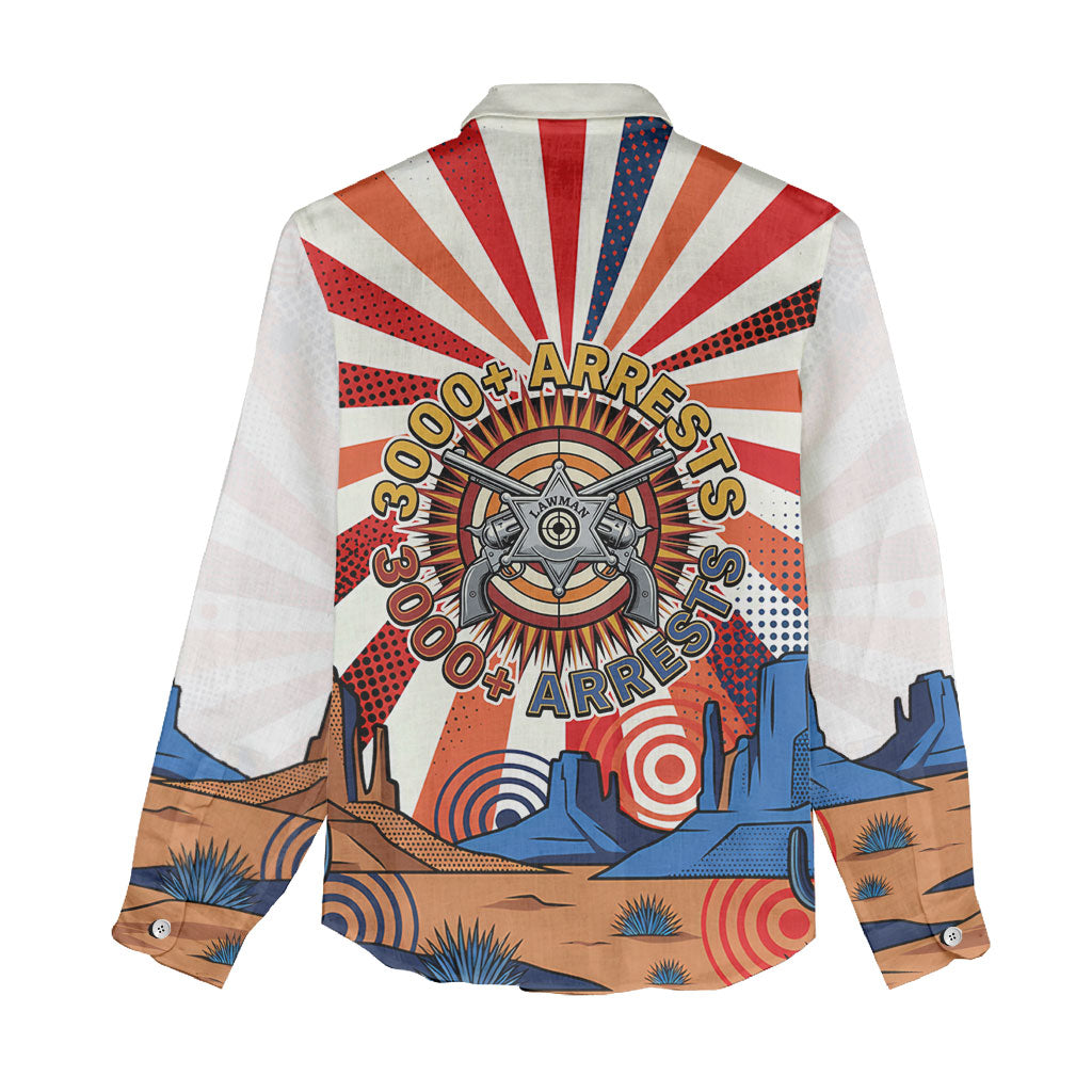 Bass Reeves Black Cowboy Legend Women Casual Shirt Retro Comic Pop Art Sunburst Western US Marshal Badge