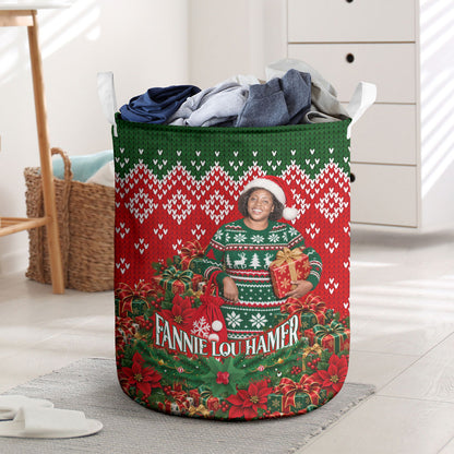 Fannie Lou Hamer Christmas Laundry Basket Retro Ugly Christmas Pattern Civil Rights Activist
