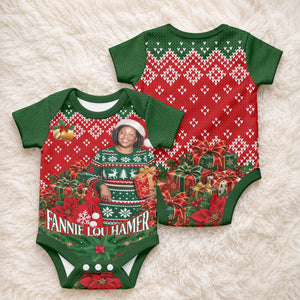 Fannie Lou Hamer Christmas Baby Onesie Retro Ugly Christmas Pattern Civil Rights Activist
