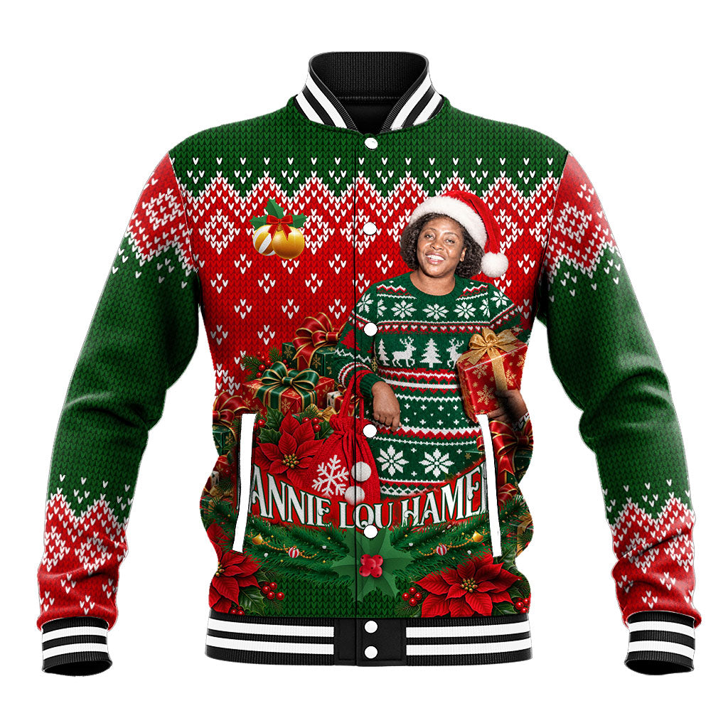 Fannie Lou Hamer Christmas Baseball Jacket Retro Ugly Christmas Pattern Civil Rights Activist
