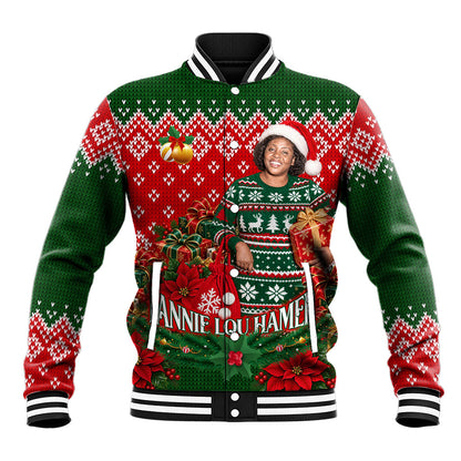 Fannie Lou Hamer Christmas Baseball Jacket Retro Ugly Christmas Pattern Civil Rights Activist