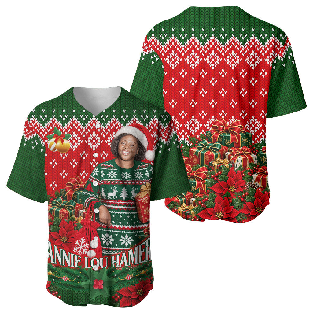 Fannie Lou Hamer Christmas Baseball Jersey Retro Ugly Christmas Pattern Civil Rights Activist