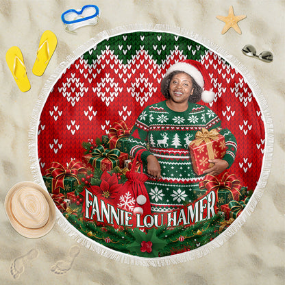 Fannie Lou Hamer Christmas Beach Blanket Retro Ugly Christmas Pattern Civil Rights Activist