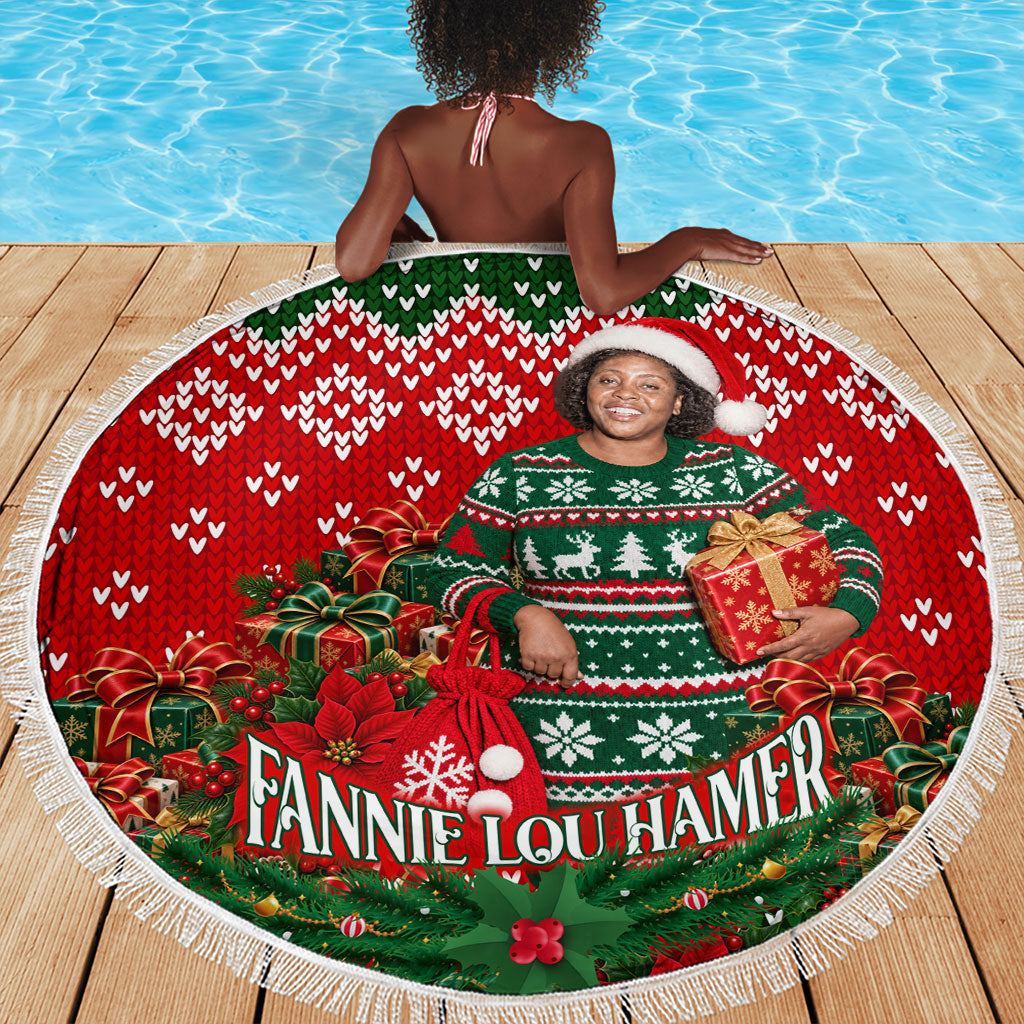 Fannie Lou Hamer Christmas Beach Blanket Retro Ugly Christmas Pattern Civil Rights Activist