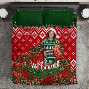 Fannie Lou Hamer Christmas Bedding Set Retro Ugly Christmas Pattern Civil Rights Activist