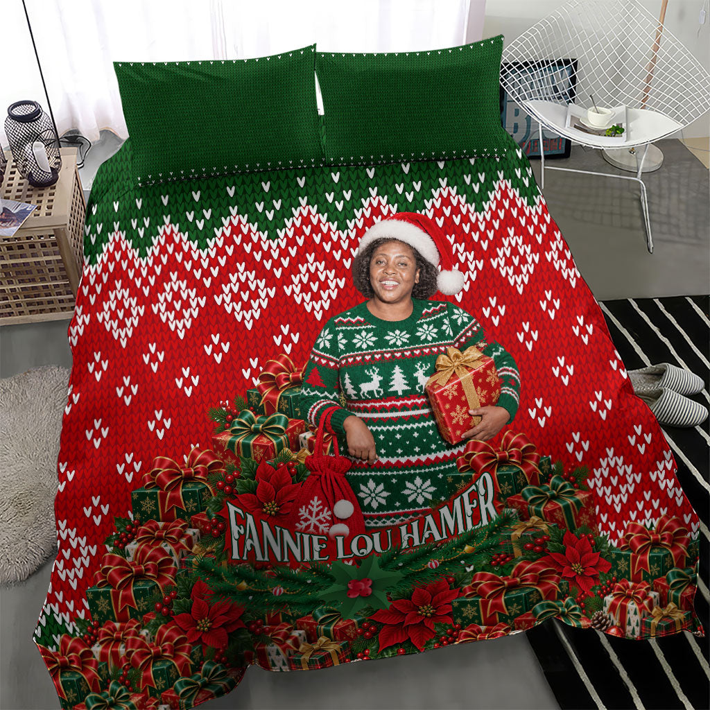 Fannie Lou Hamer Christmas Bedding Set Retro Ugly Christmas Pattern Civil Rights Activist