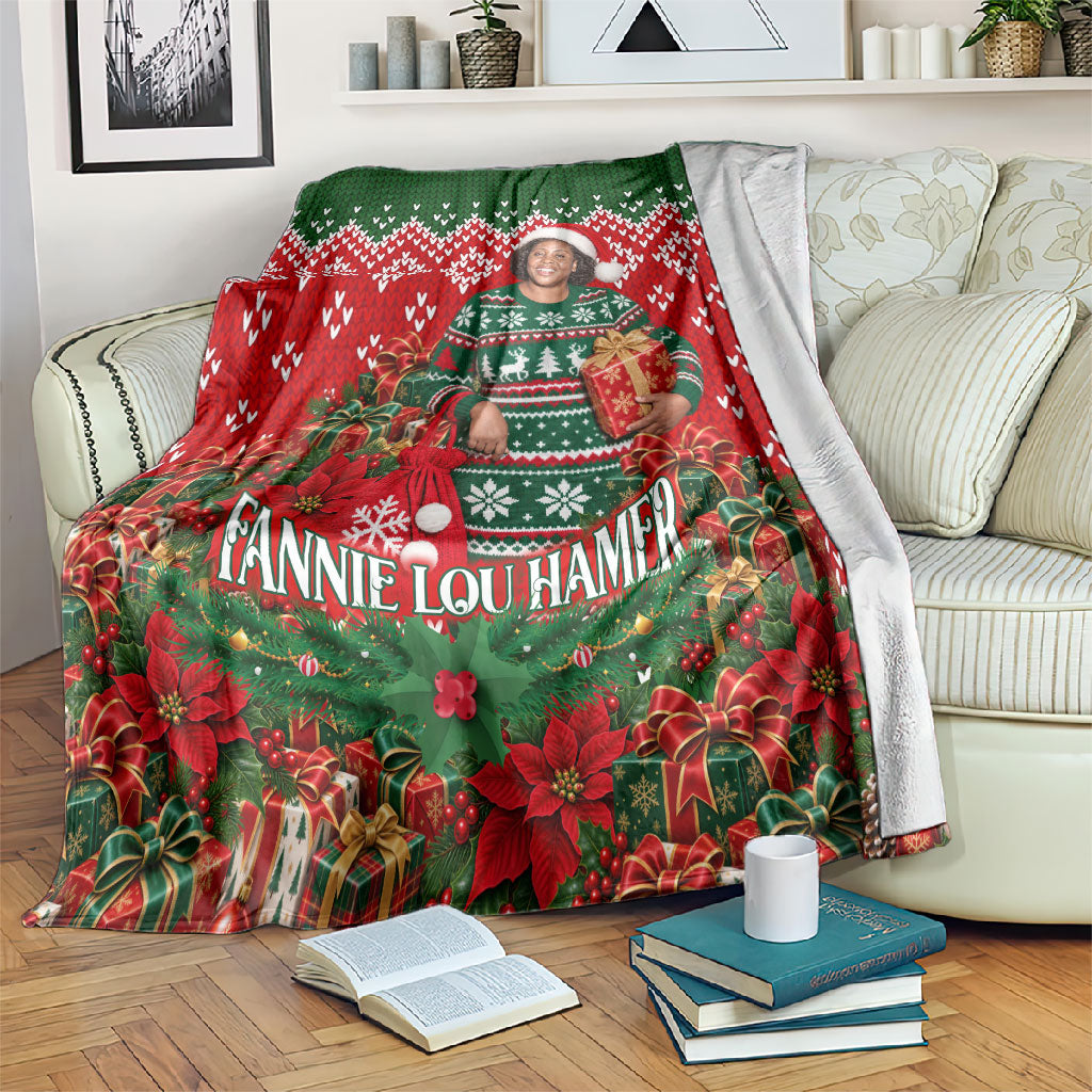 Fannie Lou Hamer Christmas Blanket Retro Ugly Christmas Pattern Civil Rights Activist