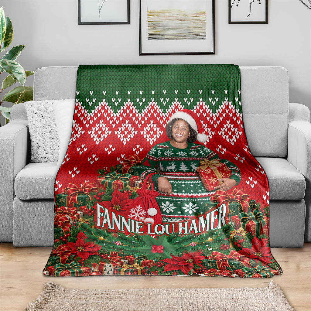 Fannie Lou Hamer Christmas Blanket Retro Ugly Christmas Pattern Civil Rights Activist