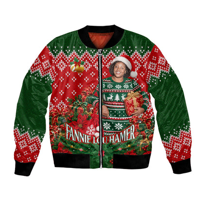 Fannie Lou Hamer Christmas Bomber Jacket Retro Ugly Christmas Pattern Civil Rights Activist
