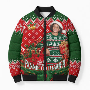 Fannie Lou Hamer Christmas Bomber Puffer Jacket Retro Ugly Christmas Pattern Civil Rights Activist
