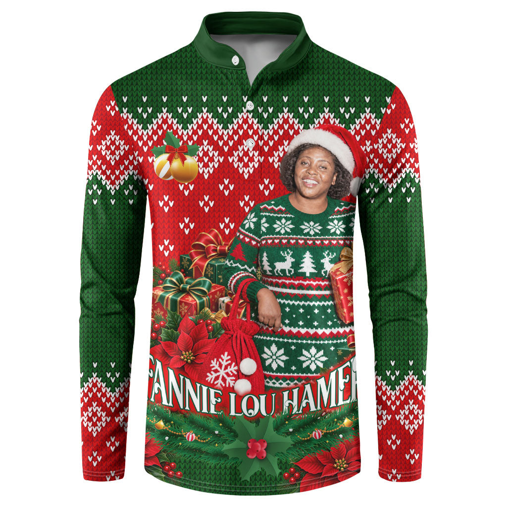 Fannie Lou Hamer Christmas Button Sweatshirt Retro Ugly Christmas Pattern Civil Rights Activist
