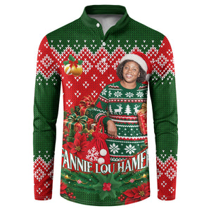 Fannie Lou Hamer Christmas Button Sweatshirt Retro Ugly Christmas Pattern Civil Rights Activist