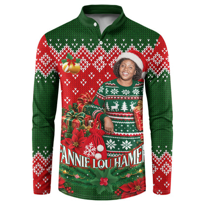 Fannie Lou Hamer Christmas Button Sweatshirt Retro Ugly Christmas Pattern Civil Rights Activist