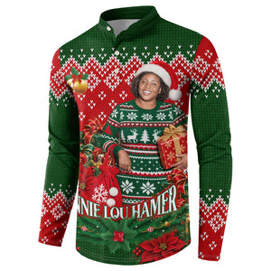 Fannie Lou Hamer Christmas Button Sweatshirt Retro Ugly Christmas Pattern Civil Rights Activist