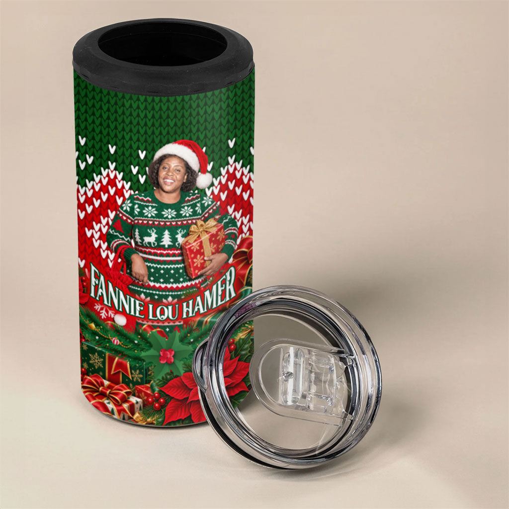 Fannie Lou Hamer Christmas 4 in 1 Can Cooler Tumbler Retro Ugly Christmas Pattern Civil Rights Activist