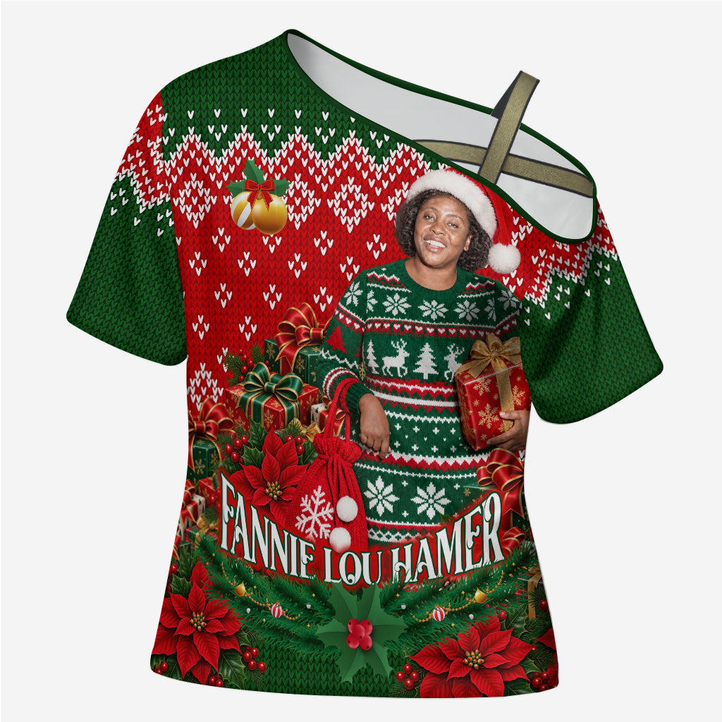 Fannie Lou Hamer Christmas Cross Shoulder Shirt Retro Ugly Christmas Pattern Civil Rights Activist