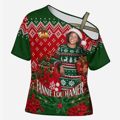 Fannie Lou Hamer Christmas Cross Shoulder Shirt Retro Ugly Christmas Pattern Civil Rights Activist