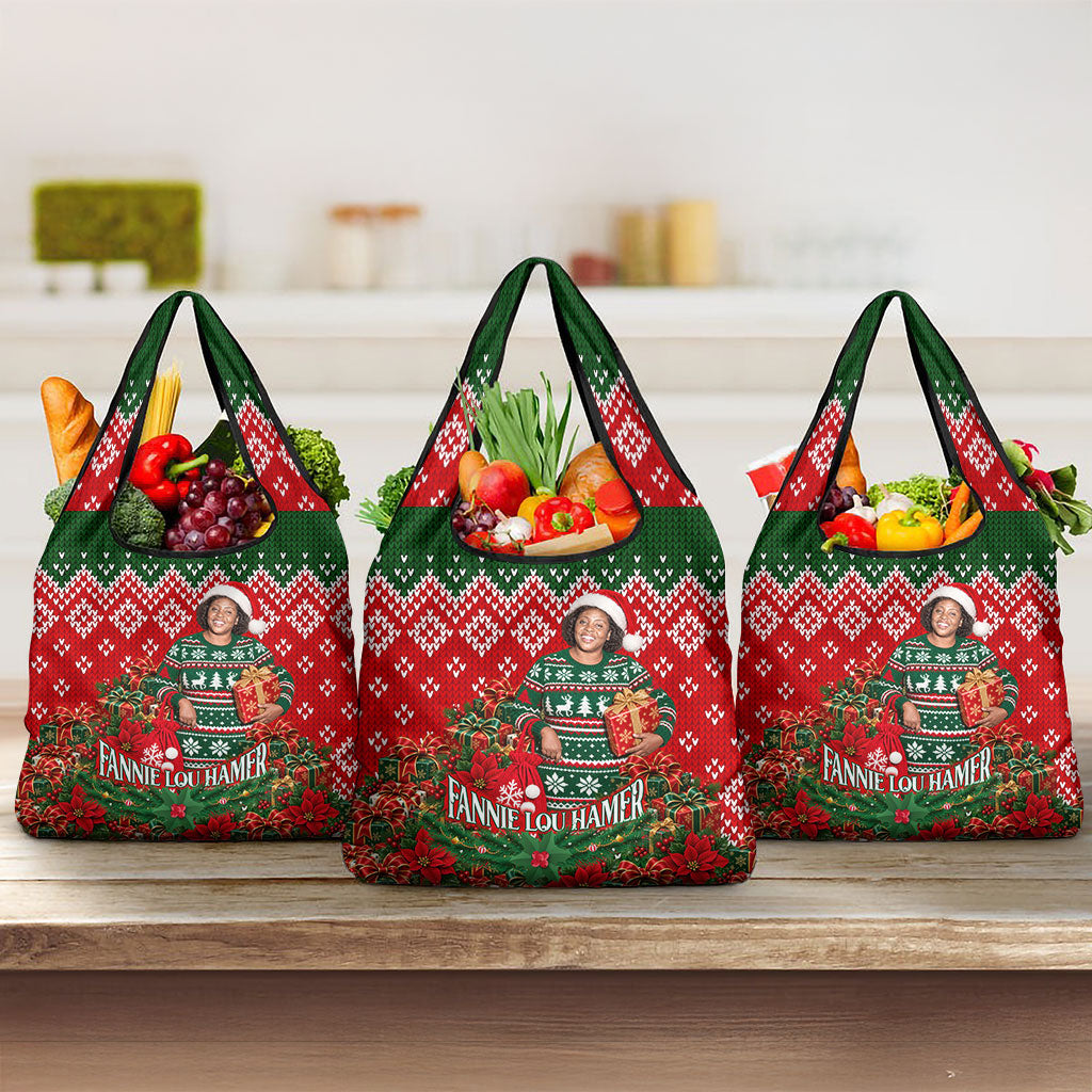 Fannie Lou Hamer Christmas Grocery Bag Retro Ugly Christmas Pattern Civil Rights Activist