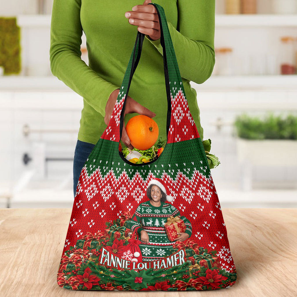 Fannie Lou Hamer Christmas Grocery Bag Retro Ugly Christmas Pattern Civil Rights Activist