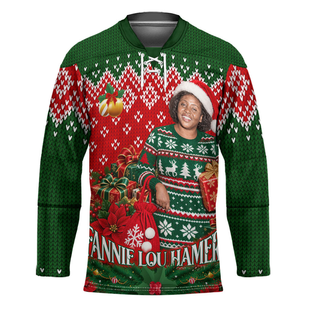 Fannie Lou Hamer Christmas Hockey Jersey Retro Ugly Christmas Pattern Civil Rights Activist