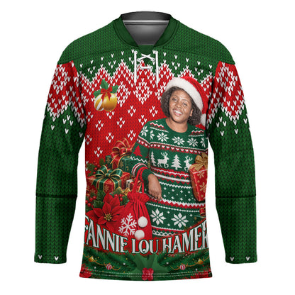 Fannie Lou Hamer Christmas Hockey Jersey Retro Ugly Christmas Pattern Civil Rights Activist