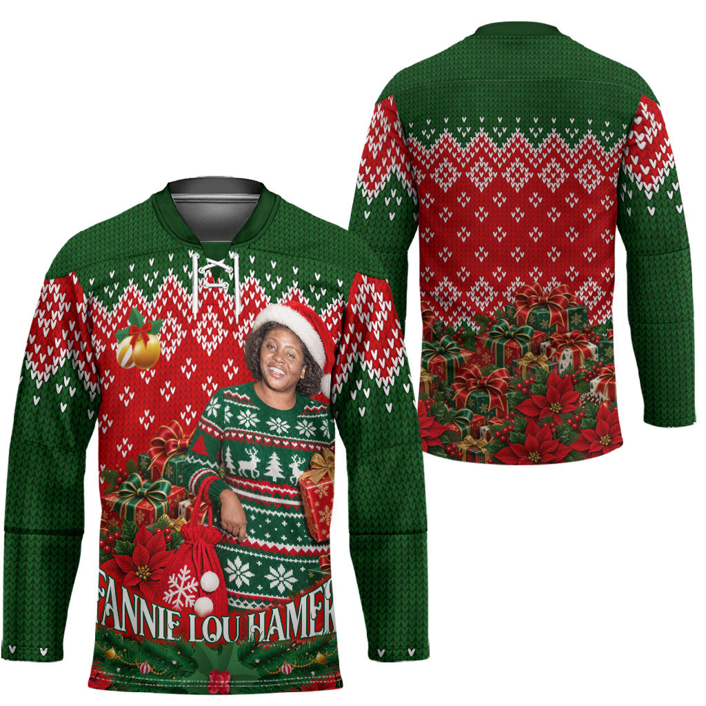 Fannie Lou Hamer Christmas Hockey Jersey Retro Ugly Christmas Pattern Civil Rights Activist