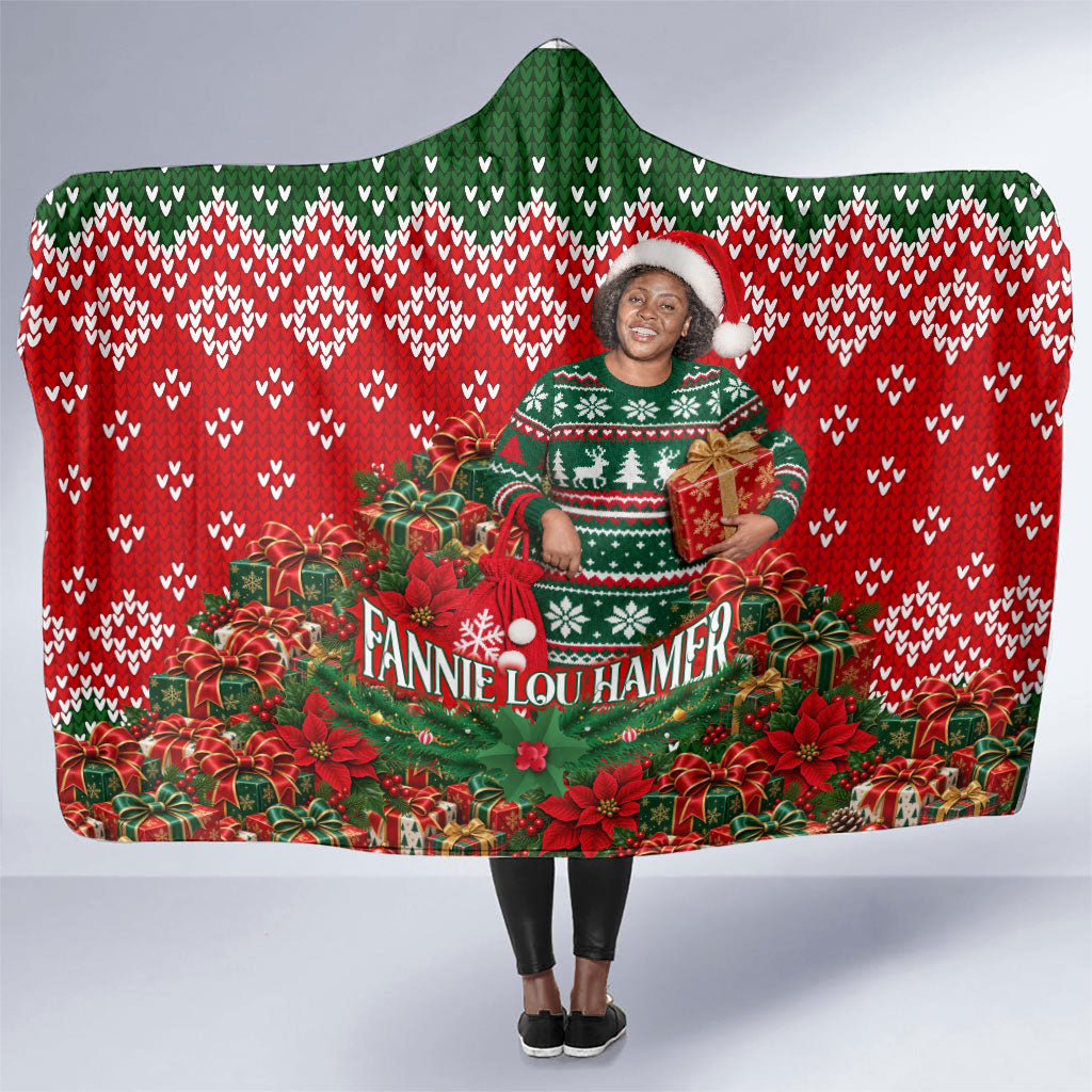 Fannie Lou Hamer Christmas Hooded Blanket Retro Ugly Christmas Pattern Civil Rights Activist