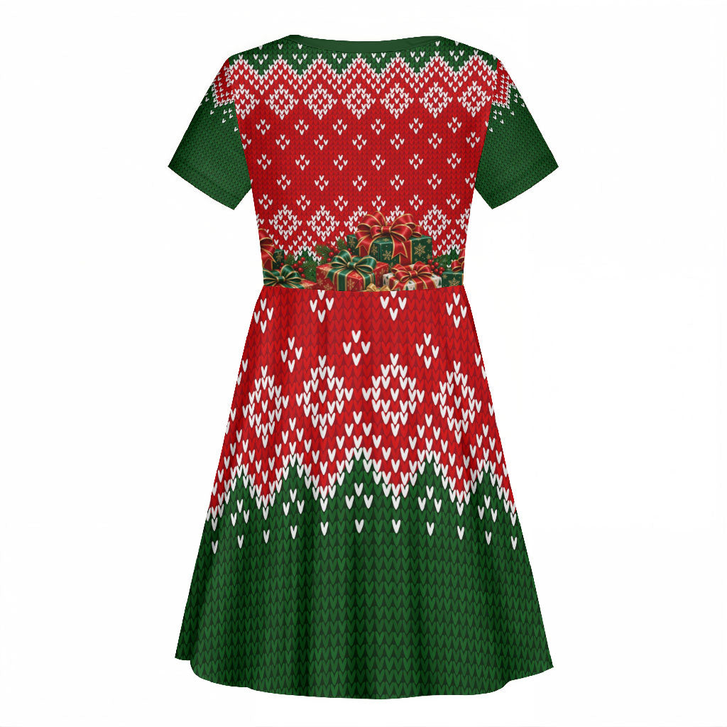 Fannie Lou Hamer Christmas Kid Short Sleeve Dress Retro Ugly Christmas Pattern Civil Rights Activist