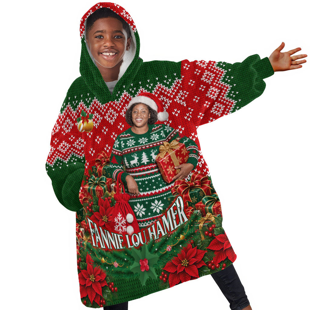 Fannie Lou Hamer Christmas Kid Wearable Blanket Hoodie Retro Ugly Christmas Pattern Civil Rights Activist