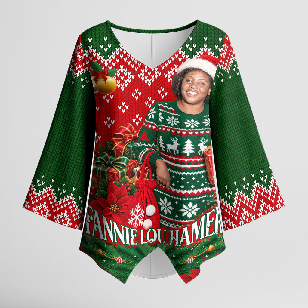 Fannie Lou Hamer Christmas Kimono Sleeve Blouse Retro Ugly Christmas Pattern Civil Rights Activist