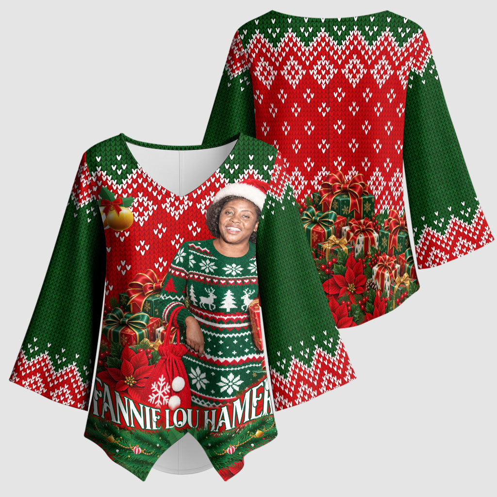 Fannie Lou Hamer Christmas Kimono Sleeve Blouse Retro Ugly Christmas Pattern Civil Rights Activist